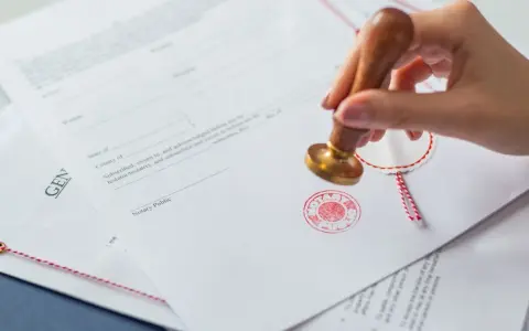 Sigillo notarile su documenti legali. Un assistente notarile stipendio è una professione che richiede precisione.