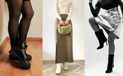 Trzy stylizacje z botkami: czarne sznurowane, białe kozaki i czarne z klamrami. Botki skarpetkowe stylizacje na różne okazje.