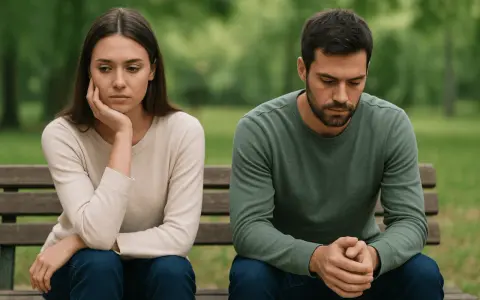 Pareja sentada en un banco, con miradas perdidas. El futuro de su compromiso se siente incierto.