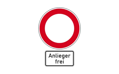 Verkehrsschild: Durchfahrt verboten, aber Anlieger frei.