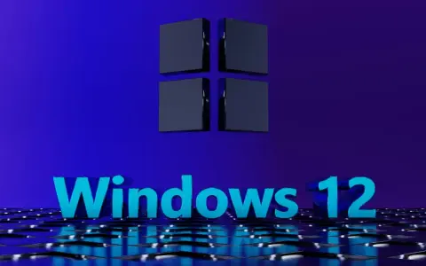 Trójwymiarowe logo Windows 12 na tle gradientowym.