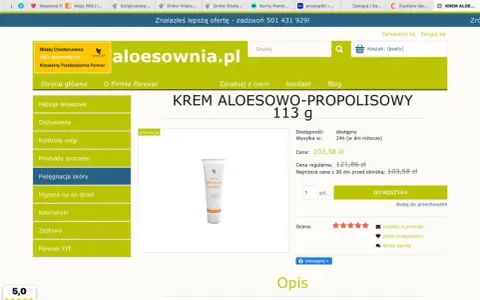 Krem Aloesowo-Propolisowy 113g, idealny do pielęgnacji skóry, dostępny w promocji.
