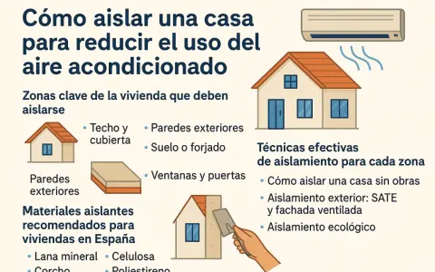 Guía para aislar tu casa y reducir el uso del aire acondicionado. Explica zonas clave, materiales y técnicas efectivas, incluyendo la permeabilidad al aire en clases de aislamiento.