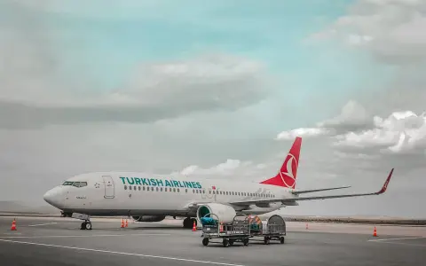 Samolot Turkish Airlines na płycie lotniska. Czy to lot czarterowy? Czekamy na pasażerów.