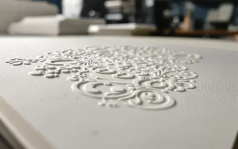Elegancki wzór kwiatowy wykonany techniką druku wypukłego na białym papierze.
