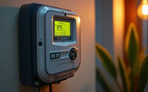 Cyfrowy licznik energii elektrycznej z wyświetlaczem pokazującym stan przedpłaty. Gotowy do doładowania licznika przedpłatowego.