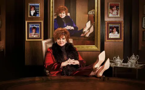 Michelle Darnell, protagonista di film e programmi TV di Ben Falcone, troneggia nel suo ufficio, circondata da copertine di riviste che celebrano il suo successo.