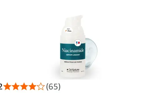 Sérum lissant Dr.Nature à la niacinamide, idéal pour réduire l'apparence des pores. Une formule 100% Yuka pour une peau lisse.