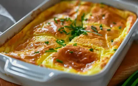 En gyllene omelett i ugn, fluffig och toppad med färsk gräslök. Perfekt för en mysig frukost eller brunch.