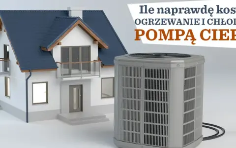 Ile naprawdę kosztuje pompa ciepła do domu 150m2? Obok domu stoi jednostka zewnętrzna pompy ciepła.
