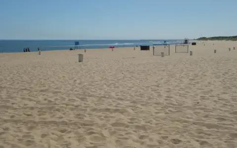 Piękna plaża w Gdańsku, idealne miejsce, gdzie na spacer. W tle widać morze i niebo.