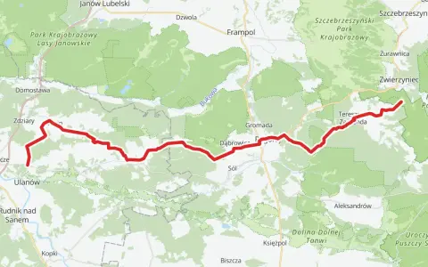 Trasa rowerowa green velo świętokrzyskie biegnie przez malownicze tereny Lasów Janowskich i Parku Krajobrazowego Szczebrzeszyńskiego.