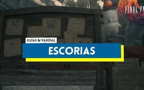 Un adorable moogle de Final Fantasy XVI flota cerca de un tablón de anuncios con información sobre el rey Bom.