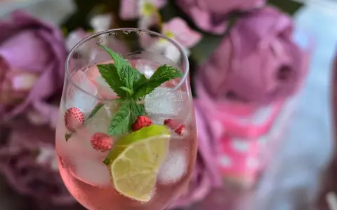 Orzeźwiający gin z różową lemoniadą, z dodatkiem limonki, mięty i truskawek, w kontraście do klasycznego gin z tonikiem.
