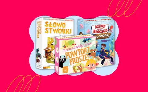 Kolorowe gry planszowe dla 5 latka: "Słowostworki", "Powtórz proszę!" i "Dzieci kontra Rodzice: Od wodą".