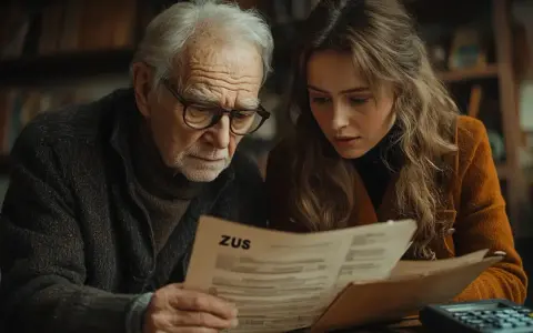 Starszy mężczyzna i młoda kobieta analizują dokument ZUS, zastanawiając się, czy umowa zlecenie wlicza się do emerytury.
