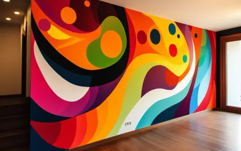 Un mur aux couleurs vives, un motif abstrait audacieux pour une idée motif peinture murale.