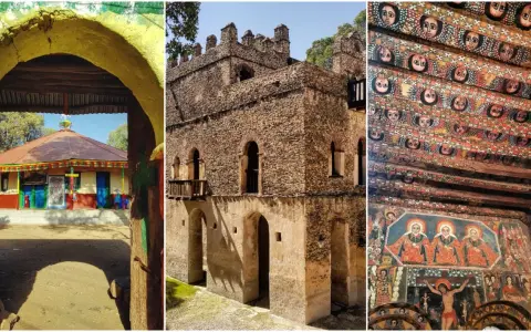 Etiopia dawniej: kolorowa cerkiew, kamienny zamek i zdobiony freskami sufit.