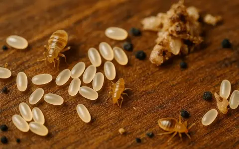 Huevos de insectos y ninfas en madera. Aprende a identificar huevos de insectos en casa para un control efectivo.