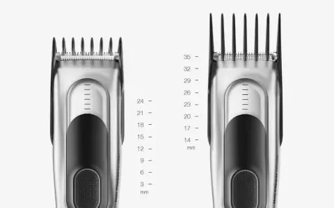 Dos cortapelos plateados, uno con peine de 3 mm y otro con peine de 35 mm, muestran la versatilidad de un clipper.