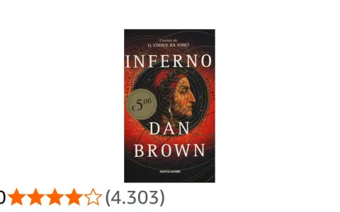 Copertina del libro "Inferno" di Dan Brown, con un volto stilizzato e un cerchio zodiacale. La trama è un thriller avvincente.