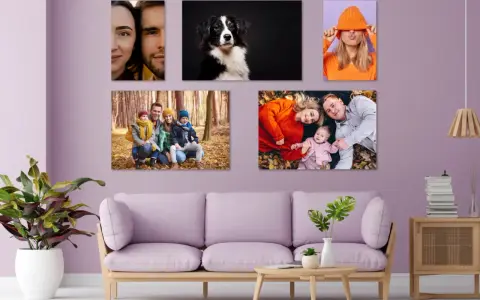 Idée tableau peinture à faire soi-même : un couple, un chien, une jeune fille, une famille en forêt et une famille allongée sur des feuilles.