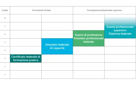 Schema livelli formazione: il livello 3 corrisponde al Certificato federale di formazione pratica.