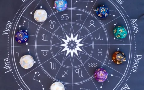 Kości do gry z symbolami zodiaku i numerologiczna 2 z 11.