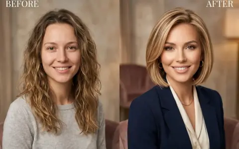 Przed i po: metamorfoza z długich fal do eleganckiego long bob. Taka fryzura pasuje do wielu typów urody, dodając pewności siebie.
