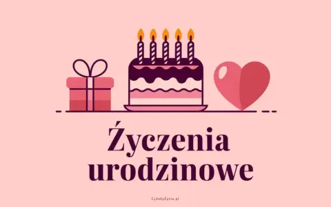 Kochana, wszystkiego najlepszego z okazji urodzin! Uroczy tort, prezent i serce na różowym tle.