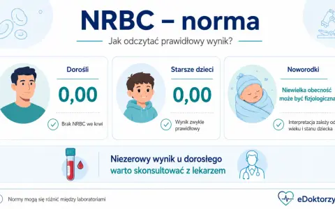 Normy NRBC dla dorosłych i starszych dzieci to 0,00. U noworodków niewielka obecność NRBC może być fizjologiczna.