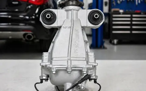 Srebrny mechanizm różnicowy INFINITY Q50 3.0T z czujnikami, gotowy do montażu w warsztacie.