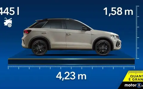 Il t roc ha dimensioni di 4,23 m di lunghezza e 1,58 m di altezza, con un bagagliaio da 445 l.