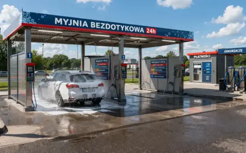Nowoczesna myjnia bezdotykowa 24h, gdzie auto jest myte pianą. Zastanawiasz się, ile kosztuje postawienie myjni samochodowej? To miejsce daje odpowiedź.