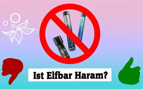 Verbotsschild über E-Zigaretten. Die Frage "Ist Elfbar Haram?" wirft auf, darf man im Islam rauchen? Daumen runter und hoch.
