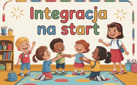Radosne dzieci klas 1-3 bawią się w kółeczku, tworząc wspaniałe zabawy integracyjne na start.