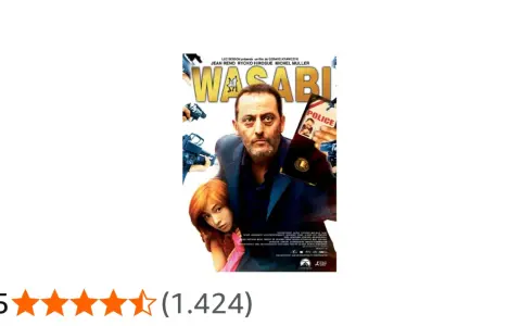 Copertina del film Wasabi con Jean Reno e Ryoko Hirosue, circondati da pistole. Valutazione 4,5 stelle.
