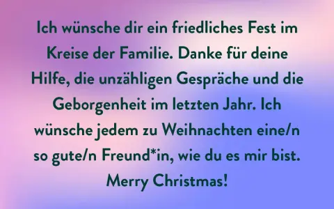 Weihnachtsgrüße mit Gedichttext auf farbigem Hintergrund.