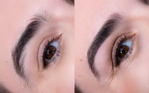 Avant/après : un regard transformé grâce à un maquillage sourcil parfait. Des sourcils plus définis et structurés pour un effet spectaculaire.