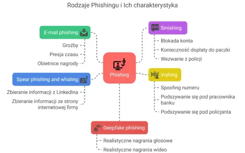 Rodzaje phishingu: e-mail, smishing, vishing, spear phishing, whaling i deepfake phishing. Poznaj ich charakterystykę i sposoby działania.