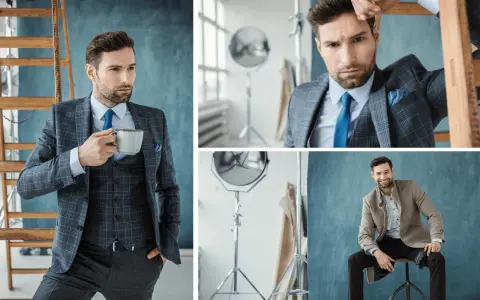 Elegancki mężczyzna w garniturze z krawatem i kamizelką, pijący kawę. Jego styl to cechuje dżentelmena.