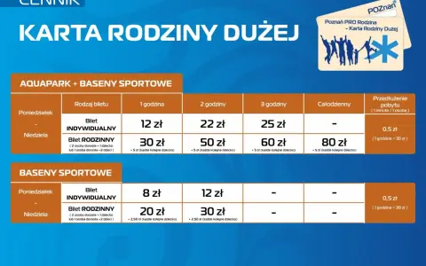 Cennik Karty Rodziny Dużej w Poznaniu. Sprawdź termy maltanskie cennik dla aquaparku i basenów sportowych.