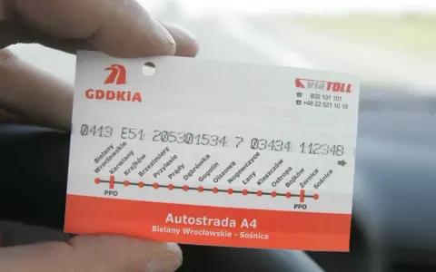 Bilet autostradowy A4 z zaznaczonymi punktami poboru opłat i nazwami miejscowości.