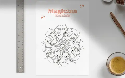 Magiczna mandala do druku z motywem grzybków i listków. Idealna do kolorowania dla dzieci i dorosłych.