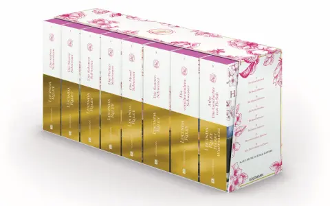 Schuber mit 8 Büchern von Lucinda Riley, die "Die sieben Schwestern"-Reihe.
