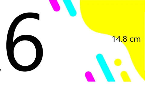 El gráfico muestra "A6" y un recuadro con las medidas 10.5 cm x 14.8 cm, indicando el tamaño papel A6.