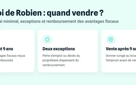 Schéma expliquant la loi de Robien : vente avant 9 ans (remboursement), deux exceptions (perte d'emploi, décès) et vente après 9 ans.