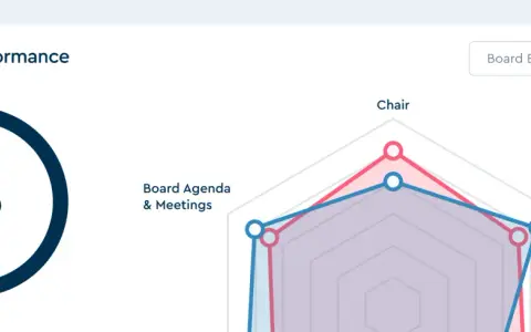 Portfolio performance dashboard showing a score of 78/100 and a radar chart for board performance review.