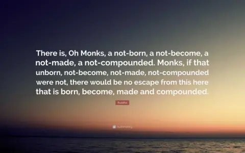 Buddha's profound monk sayings on escaping the cycle of birth and becoming, set against a serene sunset over the ocean.