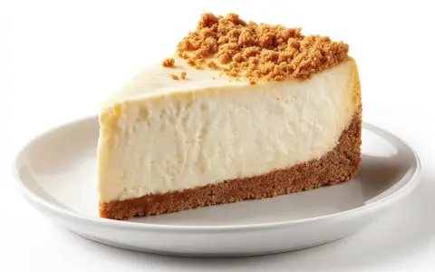 En krämig bit cheesecake med kexbotten och smulor på toppen. Perfekt för ett enkelt cheesecake recept.